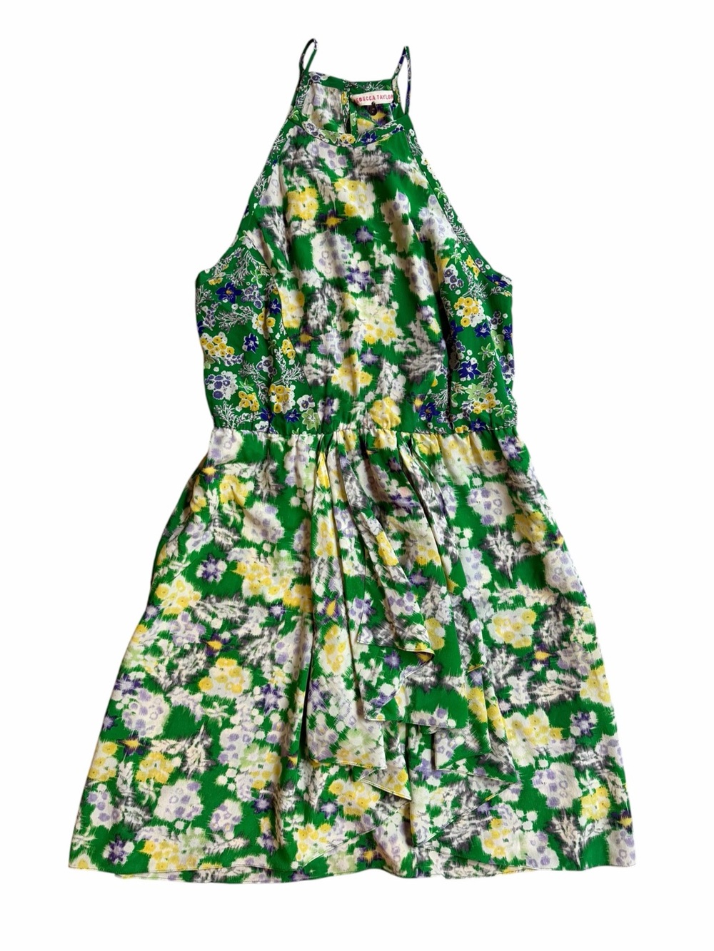 Rebecca Taylor Green Floral Silk Halter Mini Dress